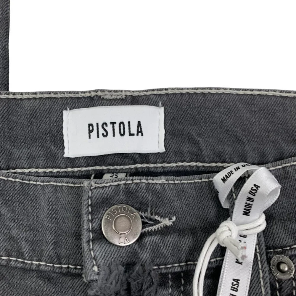 Pistola Charlie High Rise Straight Distressed Gray Wash Button Fly Women's SZ 25